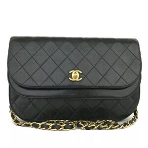 Vintage CHANEL Quilted Double Flap CC Logo Lambskin Shoulder Bag